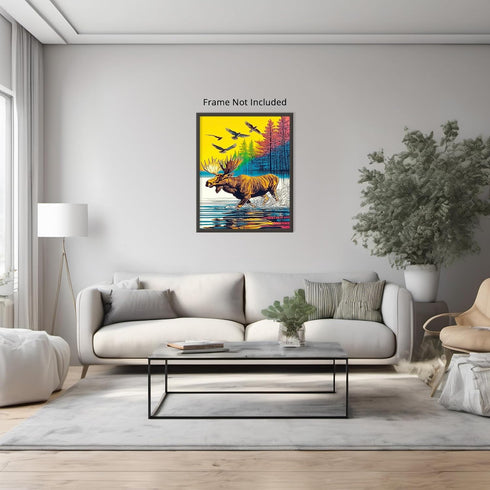 Posterizer 1 pcs-vibrant abstract nature scene with beautiful moose 3-Kitchen & Bar Art-Retro Art-Art Poster Print for Home, Office, Store, Bar- u...